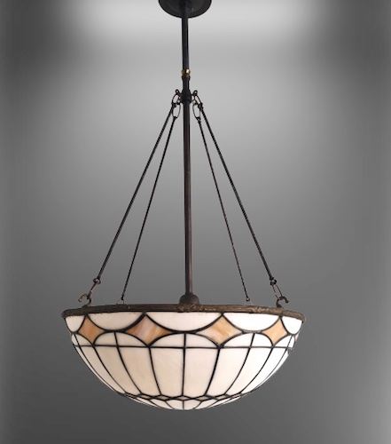 Arts & Crafts Leaded Glass Dome with Elongated Diamonds